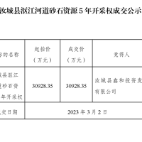 底價(jià)成交！湖南汝城5年河砂開(kāi)采權(quán)被當(dāng)?shù)貒?guó)企超3億元競(jìng)得